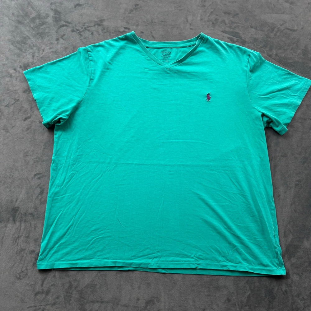 Polo Ralph Lauren Mens XXL Teal Green V-Neck Short Sleeve Pony Logo T-Shirt